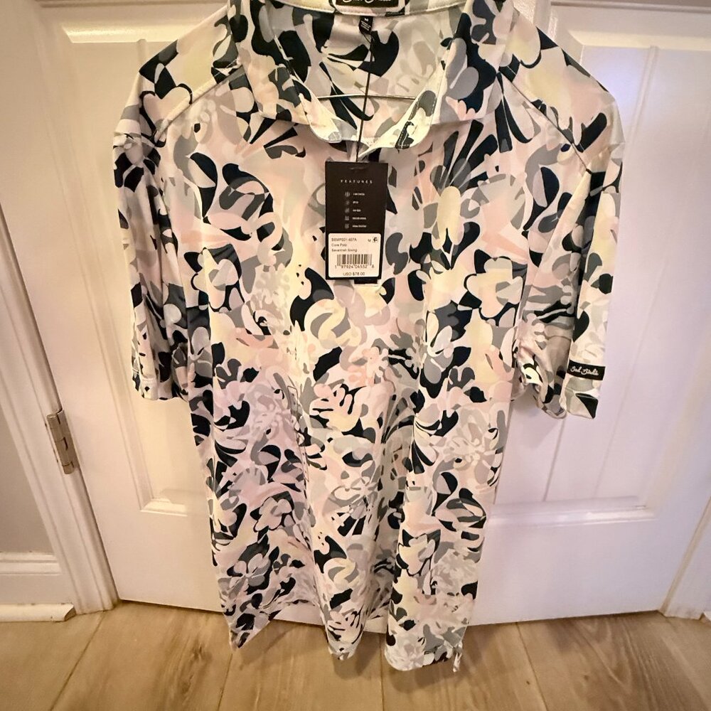 Bad Birdie Polo Golf Shirt Mens Size M FLoral Lush Lavender Stretch NWT